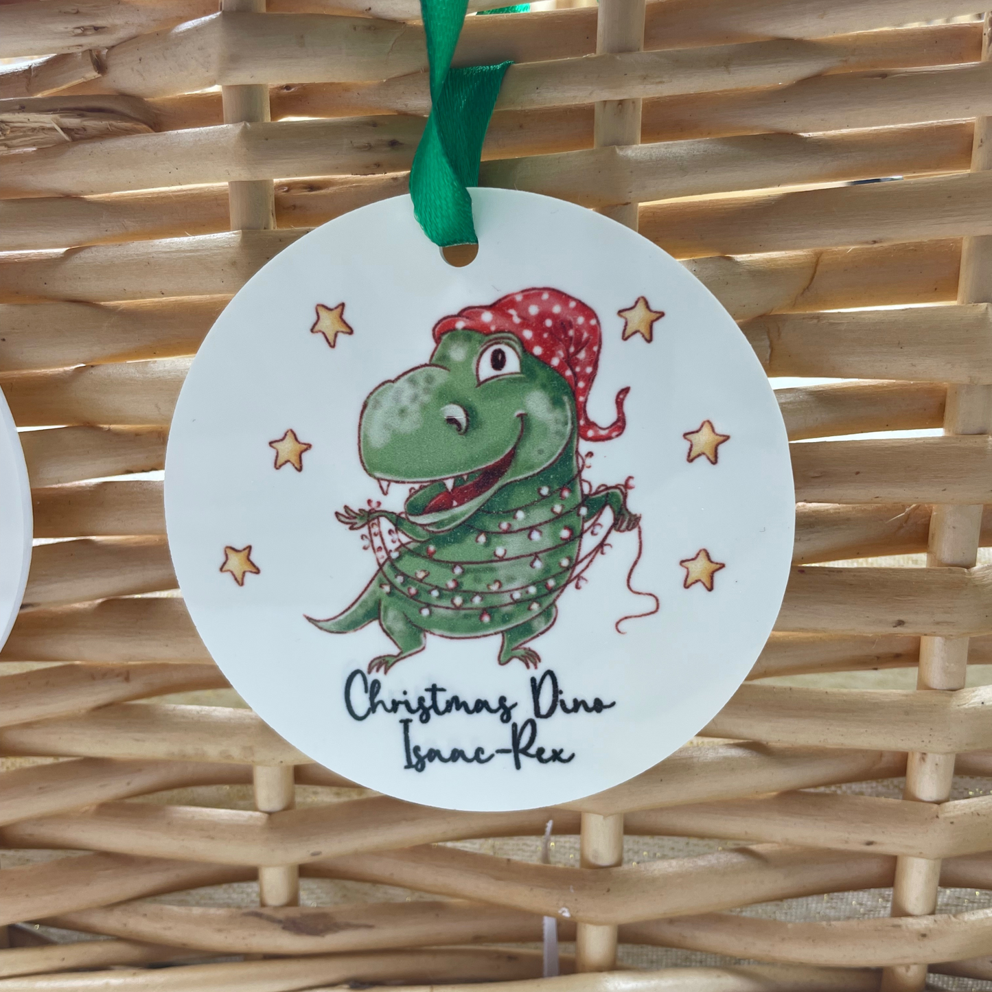 Personalised dinosaur tree Christmas round bauble