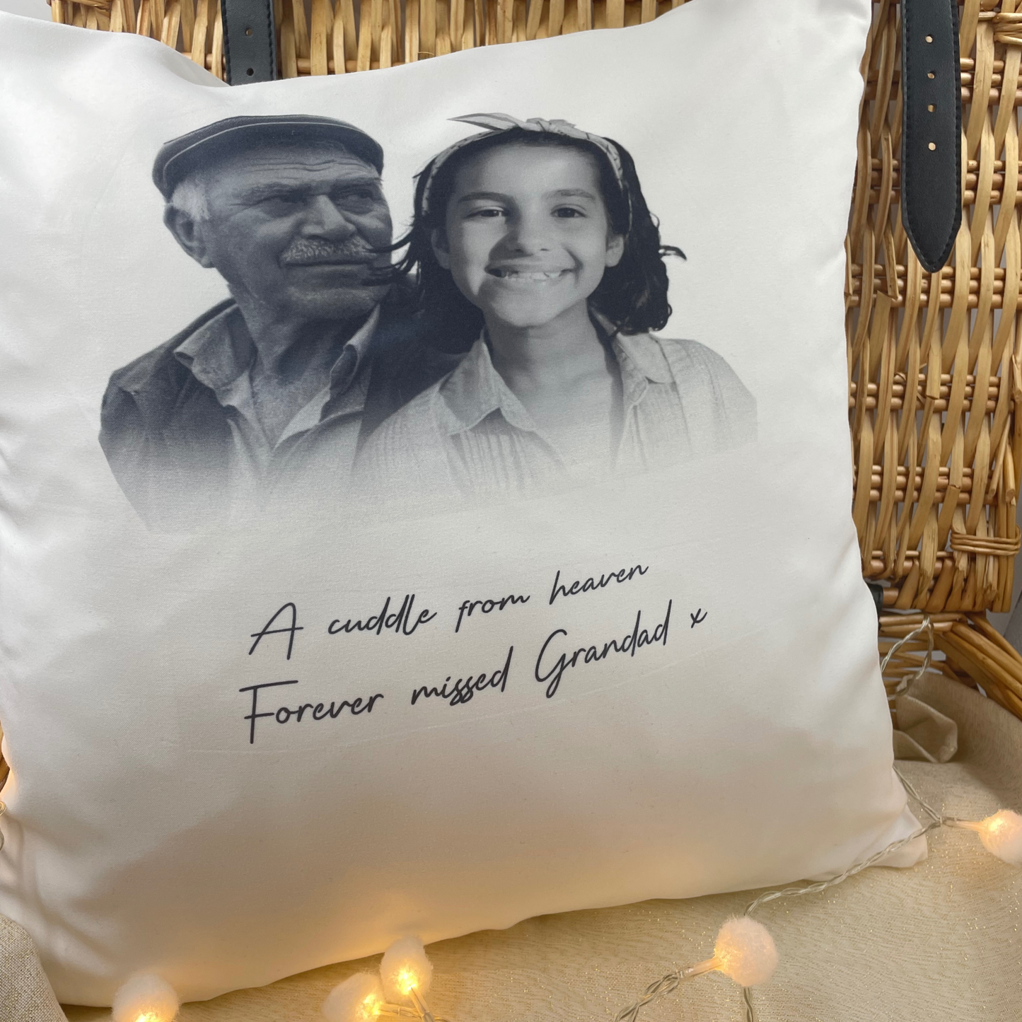 A hug from heaven, personalised merged photo pillow