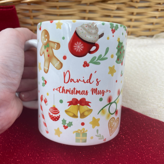 Personalised Christmas Red gingerbread print mug