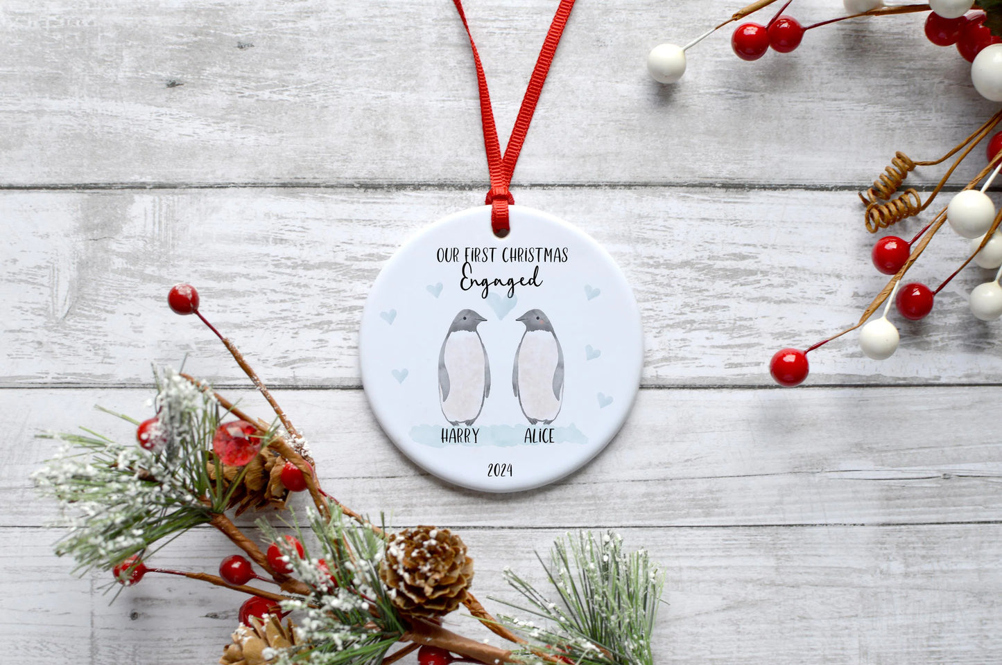 Personalised First Christmas Together, Engaged, Married, As A Couple Penguin Bauble