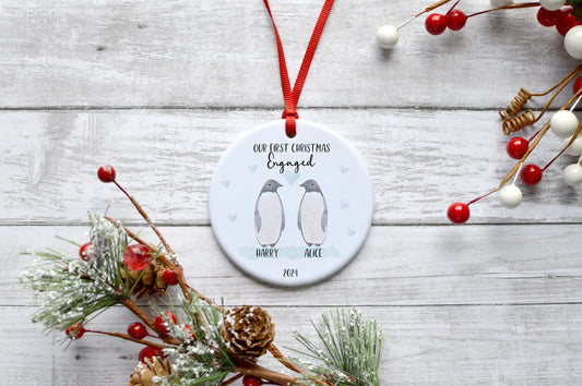 Personalised First Christmas Together, Engaged, Married, As A Couple Penguin Bauble